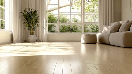 Sunlit Living Room with Hardwood Floors and Large Window