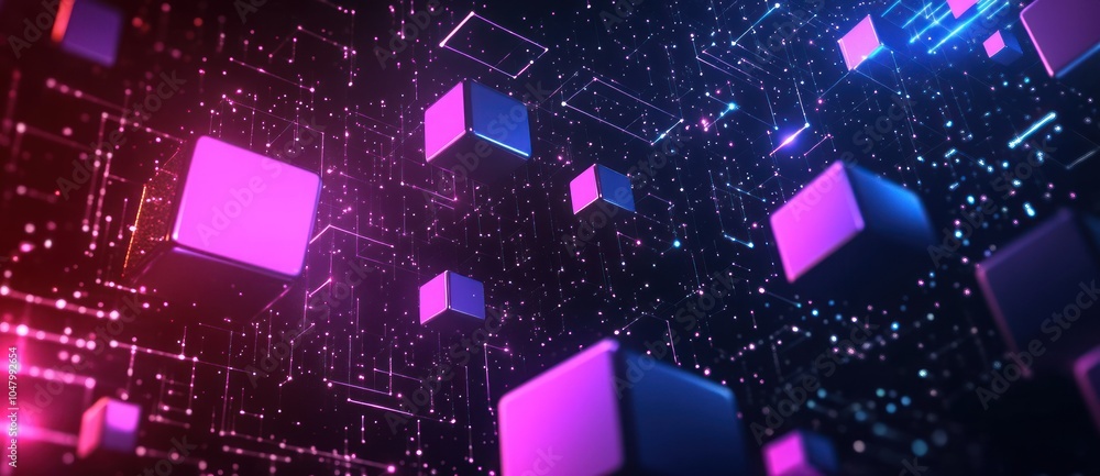 Poster Abstract Digital  3D Rendering with Neon Lights and Cubes