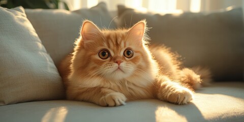 a cat laying on a couch with a pillow