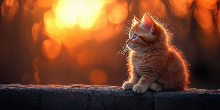 a small kitten sitting on a wall