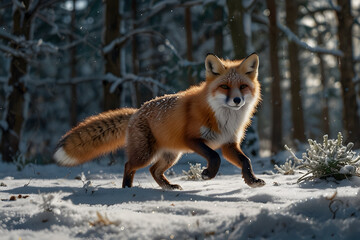 Obraz premium High resolution , 4k , ultra realistic image of Playful Fox in Winter Wonderland