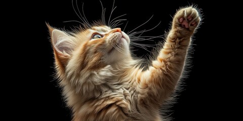 a cat reaching up to the sky with its paw