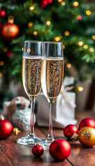 champagne and christmas decorations