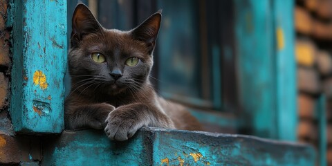 a cat is sitting on a wall