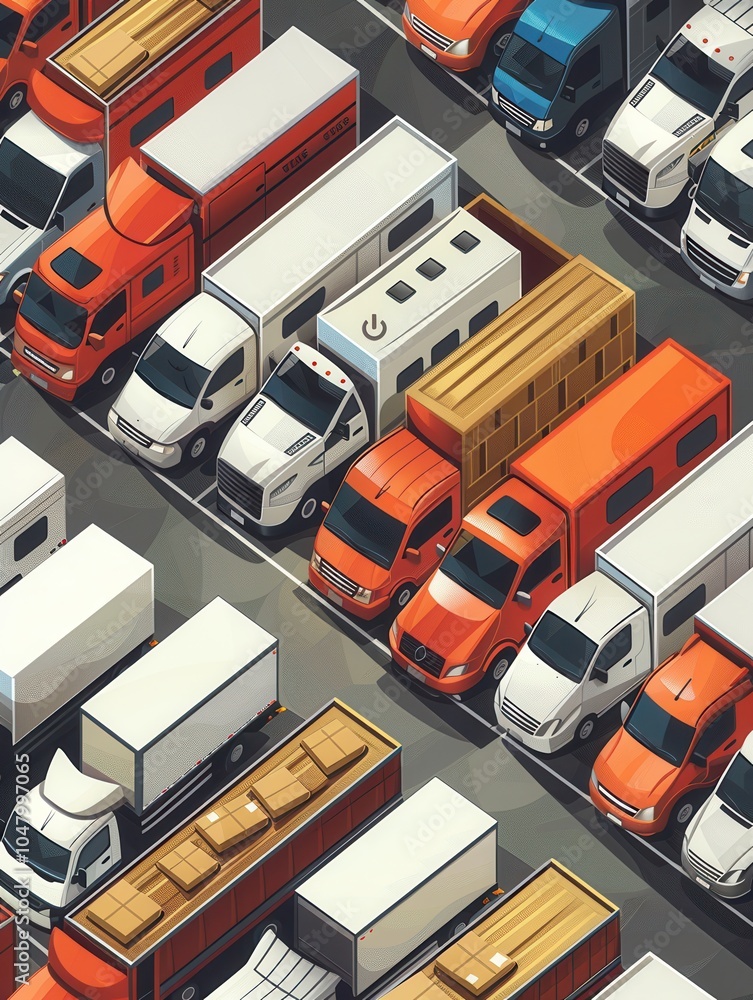 Leinwandbilder a row of trucks and vans is parked at a warehouse, all set for loading and scheduled distribution ac
