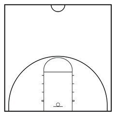 Half basketball court, buttom view with black outline, white backround. Vektor illustration