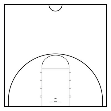 Half basketball court, buttom view with black outline, white backround. Vektor illustration