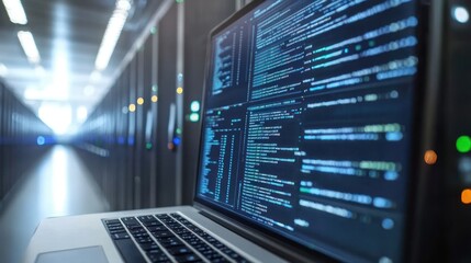 Laptop with Code in Data Center