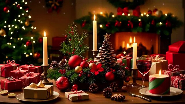christmas decoration balls tree still life with candles christmas decoration 4k video