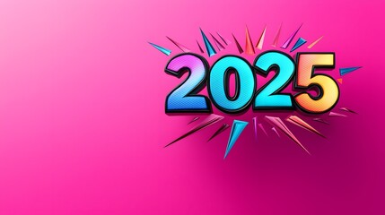 Obraz premium 2025 - New Year, Colorful Numbers on Pink Background.