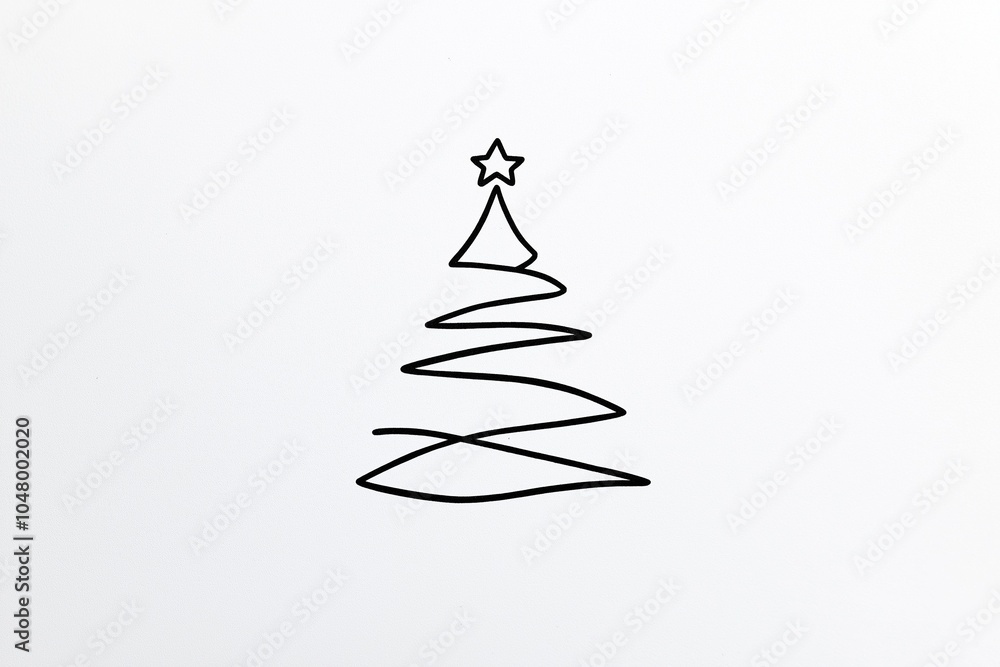 Wall mural A minimalist Christmas card design, featuring only a simple black line drawing of a Christmas tree and a tiny star at the top, printed on clean white paper with no additional embellishments.