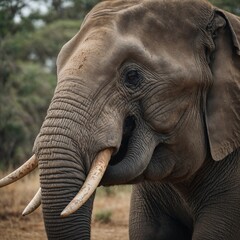 Fototapeta premium A gentle elephant with its trunk raised, looking friendly.
