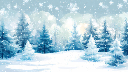 Fototapeta premium Winter white forest with snow, christmas background. Crystalized Forest. Illustration