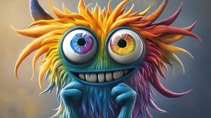 Obraz premium Smiling Rainbow Furry Monster with Big Eyes.