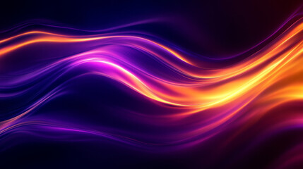 Vibrant abstract waves of purple and orange light create dynamic and energetic atmosphere, perfect for backgrounds or digital art