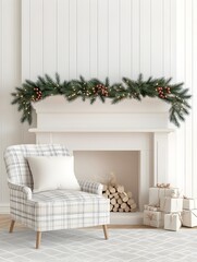 Cozy Christmas Living Room with Rustic Plaid Decor and Warm Holiday Ambiance