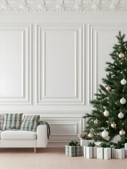 Cozy Christmas Living Room with Rustic Plaid Decor and Festive Tree