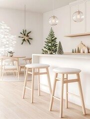 Minimalist Open-Concept Christmas-Inspired Living and Dining Room