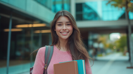 Fototapeta premium portrait of a young female student with books 
