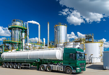 Large Fuel Processing Plant with Transport Trucks