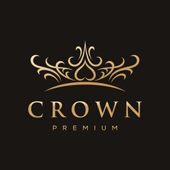 Vintage Elegant Gold Crown Logo Illustration. Vector Template