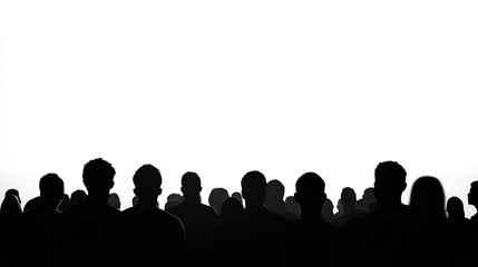 Obraz premium Silhouette of concert crowd with vibrant stage lights isolated on white background 