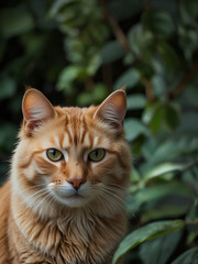 A cat sits against a plain background