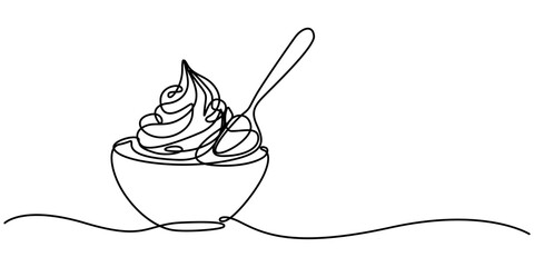Whipped cream in a bowl in continuous one line art style. Simple vector illustration, Whipped cream in a bowl in continuous one line art style. Simple vector illustration, Whiping cream in a bowl.