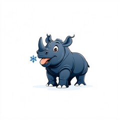 Fototapeta premium Happy Cartoon Rhinoceros Catching Snowflake