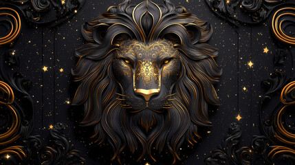 A bold lion symbol representing the Leo zodiac, with a golden mane and fierce expression, embodying strength, courage, and loyalty under the summer sun.