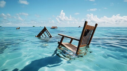 Obraz premium Once Beautiful Island Now Fully Submerged in Water