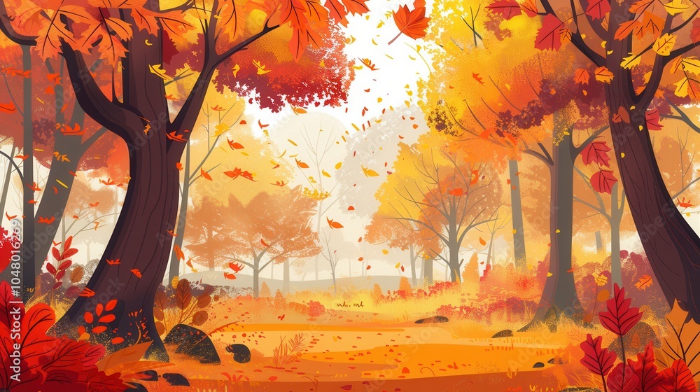 Aufkleber the forest glows in rich autumn colors, with trees draped in bright leaves as gentle breezes scatter