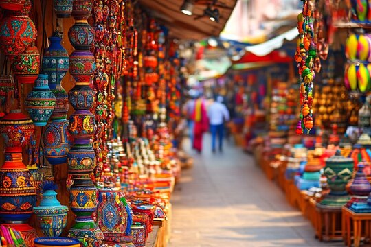 Vibrant Festival of Cultural Artworks in a Tent