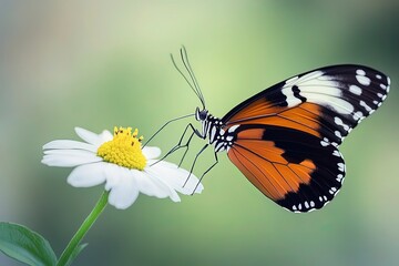 Obraz premium Ismenius Tiger butterfly (Heliconius ismenius) pollinating a flower with generative ai