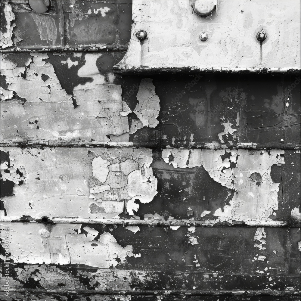 Poster patchwork of faded colors and varying textures creating a visually captivating worn hull. black and 