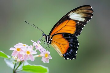 Obraz premium Ismenius Tiger butterfly (Heliconius ismenius) pollinating a flower with generative ai