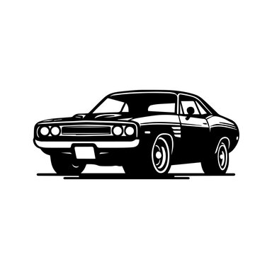 recommend clip art: Vintage American muscle car vector illustration isolated on white background. Classic Muscle Car Vector Illustration in Bold Black Silhouette, Perfect for Retro Automotive Designs and Logos.
