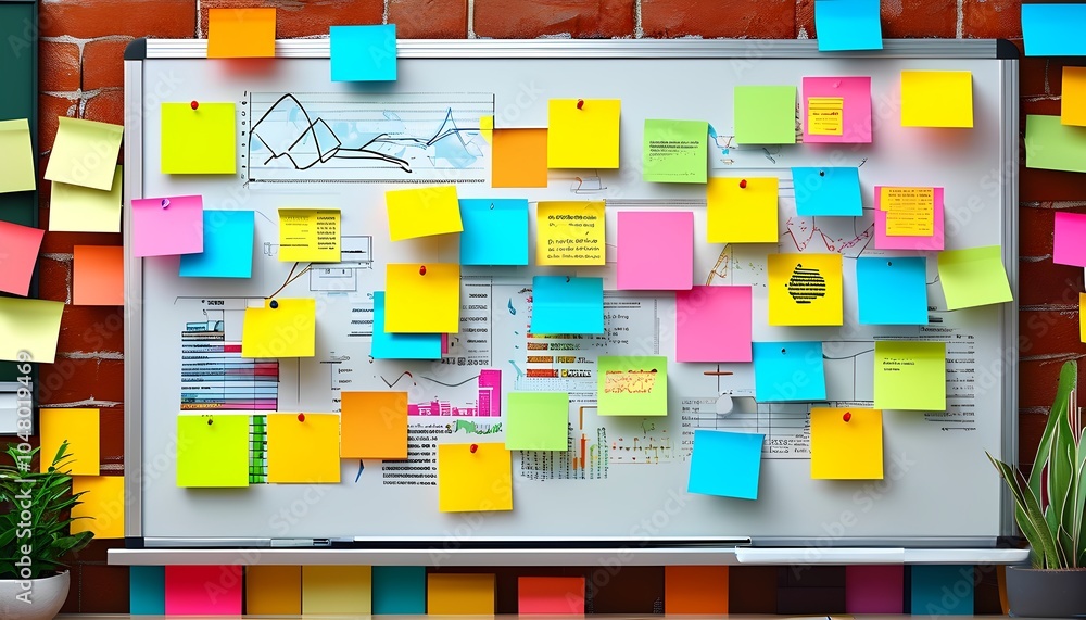 Aufkleber a colorful workspace harnessing creativity with sticky notes charts and insights for enhanced produc