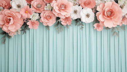 Beautiful arrangement of pink and white flowers against a soft mint green backdrop, perfect for decorative purposes or themed events.