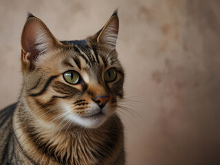 Fototapeta premium A cat sits against a plain background