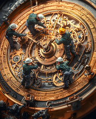 Obraz premium A group of workers are repairing old watches