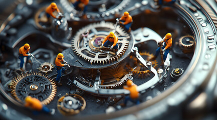 Fototapeta premium A group of workers are repairing old watches