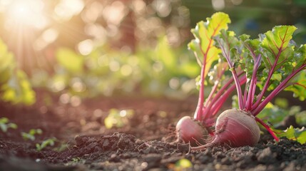 Freshly Harvested Red Beets in a Garden