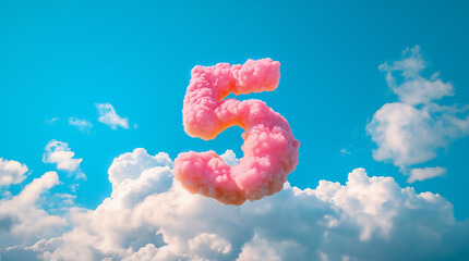 Obraz premium Radiant Clouds Forming a Pink Symbolic Number 5 with Piercing Sunlight in a Wisping Sky, Creating a Stunning Abstract Atmosphere