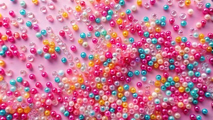 Texture made from acrylic beads scattered on a pink background