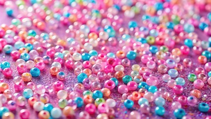 Texture of acrylic beads on pink background with shallow depth of field