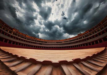 Obraz premium Empty Bullring Under Dramatic Cloudy Sky