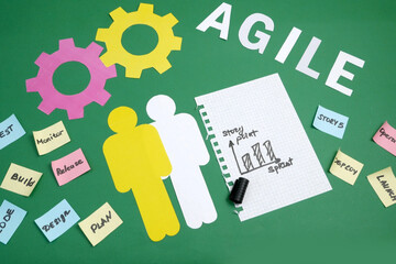 notepad assessment of tasks in story points and software scrum agile sticker around on the table
