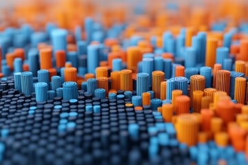 Fototapeta premium 3D data visualization with blue and orange bars representing big data analytics