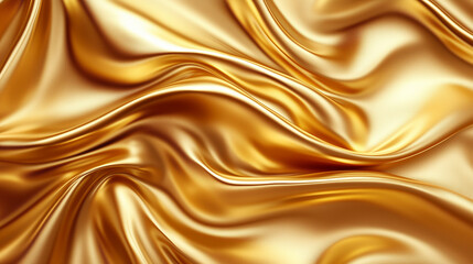 Shiny gold satin fabric with flowing folds and rich texture